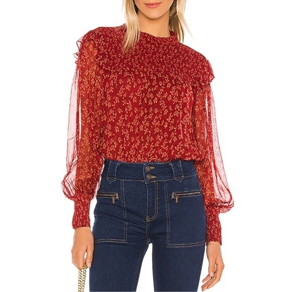 Free People Roma Blouse Berry Combo Red Large - Picture 1 of 12